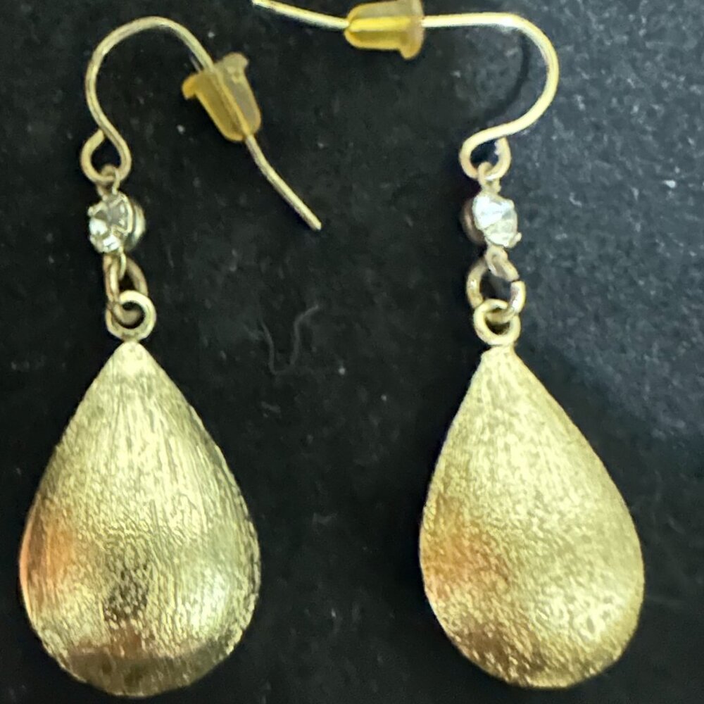 💛💎 Gold Brushed Puffed Teardrop Drop Earrings - Dangle Hook| Lightweight